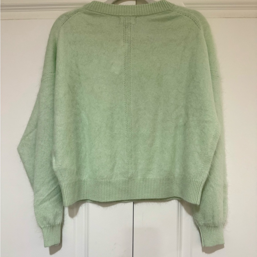 NWT J. Crew Top Rated Brushed Cashmere Blouson- Sleeve Sweater Sheer Mint - Picture 7 of 11